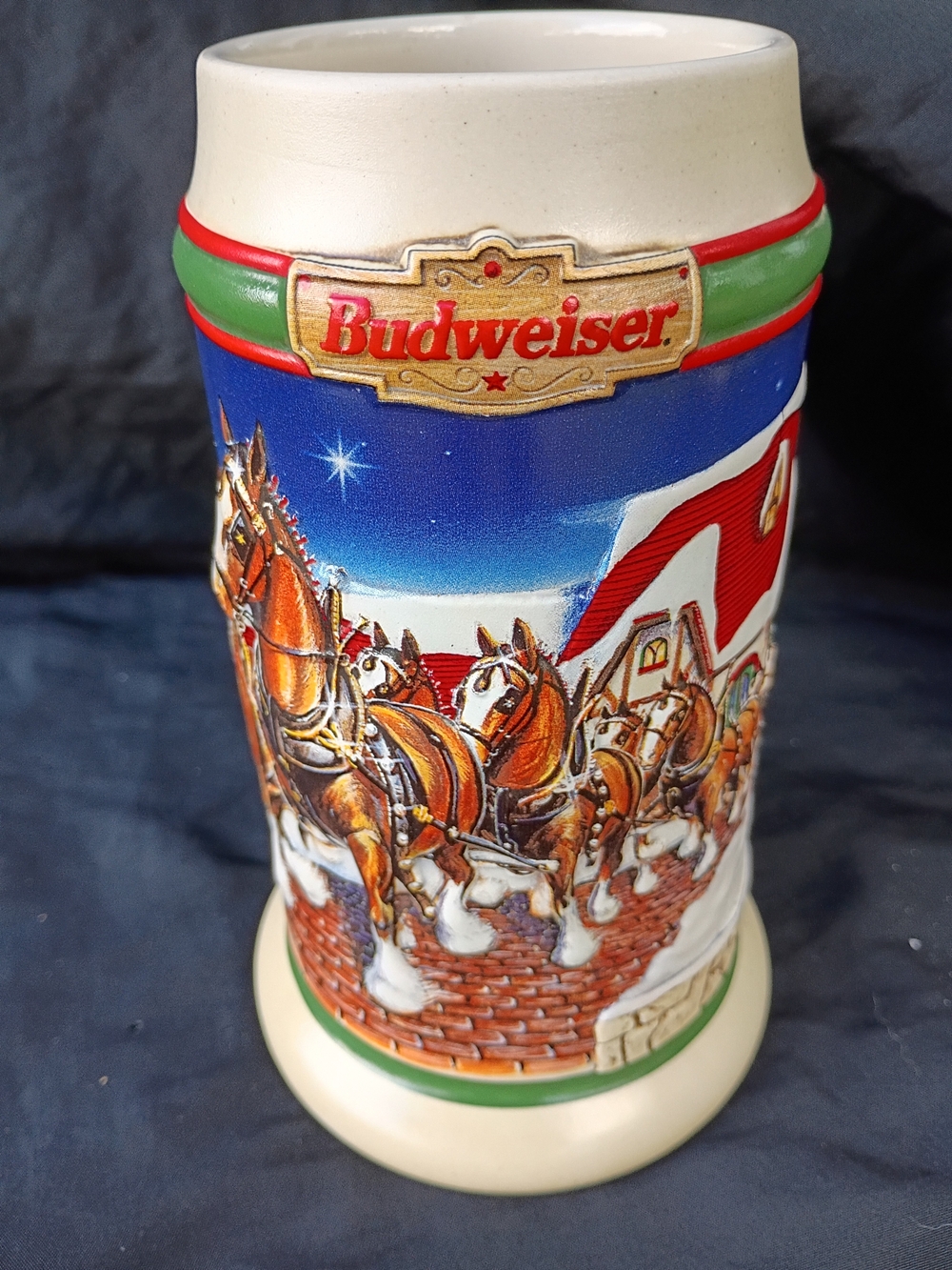 Vtg Budweiser Clydesdales Holiday Stein 1998 Grant's Farm Holiday Mug